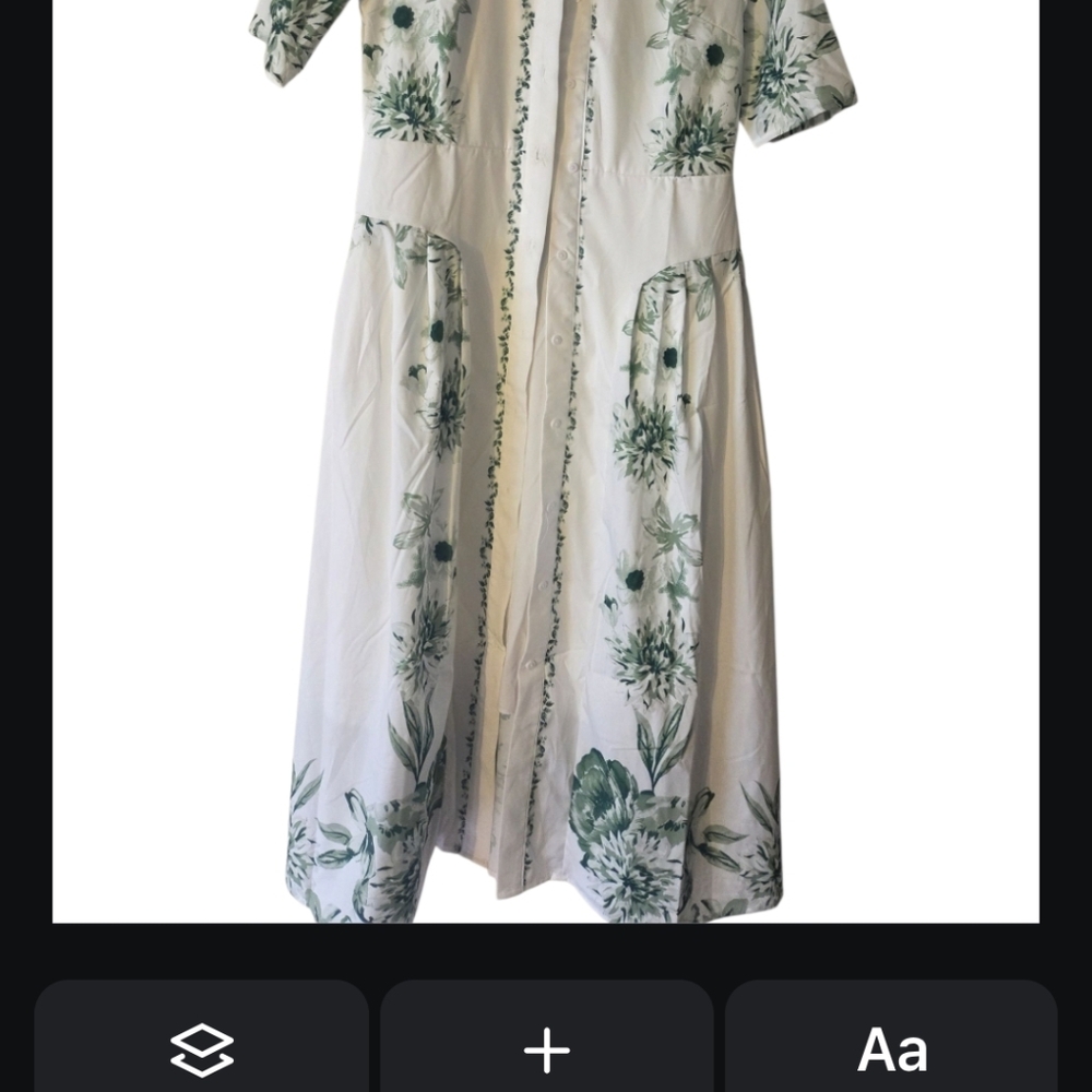 SHEIN Green and White Floral Midi Dress